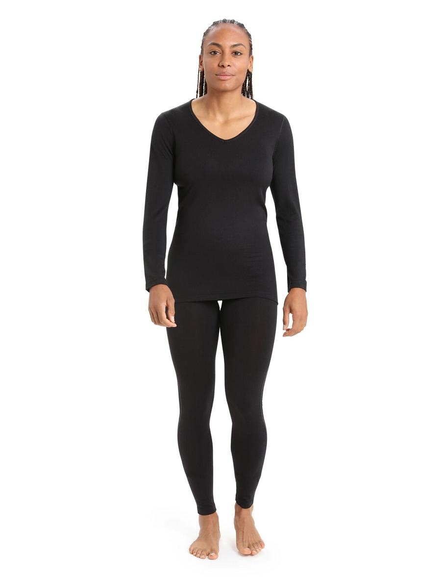 Icebreaker Merino 200 Oasis Long Sleeve V Neck Thermal Top Női Base Layers Fekete | HU 1853RVDW